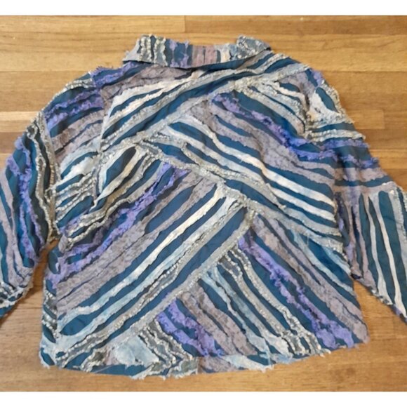 Vintage Womens Size Large Boho Hippie Denim & Lace Trim Fringe Patchwork Jacket - Picture 5 of 8